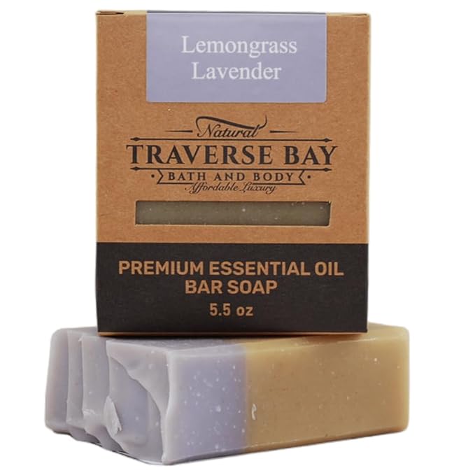 Traverse Bay Bath and Body Natural Cold Process Soap Floral 4-Bar Variety Pack, Chamomile Oat, French Lavender, Lemongrass Lavender, Bergamot Rose 5.5 oz Each, 22+ oz Total