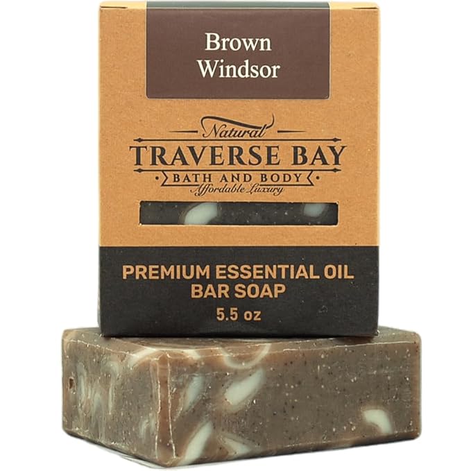 Traverse Bay Bath and Body Natural Cold Process Soap Masculine 4-Bar Variety Pack, Brown Windsor, Bay Rum, Northern Forest, Spearmint Orange, 5.5 oz Each, 22+ oz Total