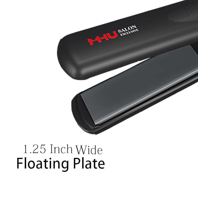 Professional Hair Straightener 2 in 1 Dual Voltage Curling Iron with Floating Plates, 1.25 Inch Wide Ceramic Ionic Flat Iron for Straightening and Curling,Digital Disply,Auto Shut Off, Black