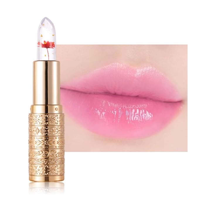 Flower Jelly Lipstick Set Temperature Change Moisturizer Long Lasting Nutritious Balm Magic Color Change Lip Gloss (Red rose)