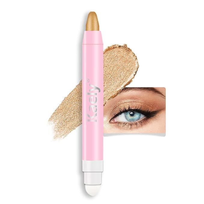 2-in-1 Cream Eyeshadow & Highlighter Stick, Waterproof Golden Gold Shimmer Eye Shadow Pencil for Women, Long-Lasting Pigmented Makeup, sombras para ojos 11