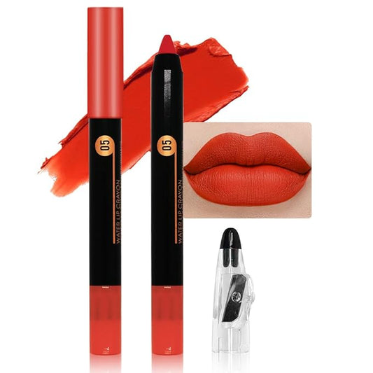 Charm orange Crayon Matte Lipstick Lip Liner Pencil, Moisture Smooth Lipstick Penil, With Pencil Sharpener Sharpenable Lip Pen Ultimate Lip Crayon for Women Easy to Apply Waterproof 05#