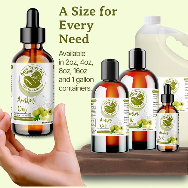 Bella Terra Oils - Organic Amla Oil 4 oz - Dive into Organic Amla's Nutritional Excellence, High in Vitamin C & E, Promotes Supple & Radiant Skin