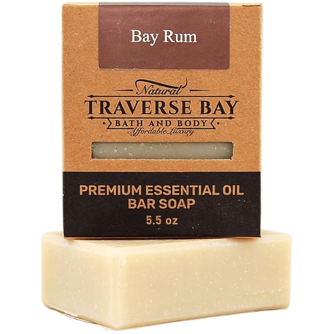 Traverse Bay Bath and Body Natural Cold Process Soap Masculine 4-Bar Variety Pack, Brown Windsor, Bay Rum, Northern Forest, Spearmint Orange, 5.5 oz Each, 22+ oz Total