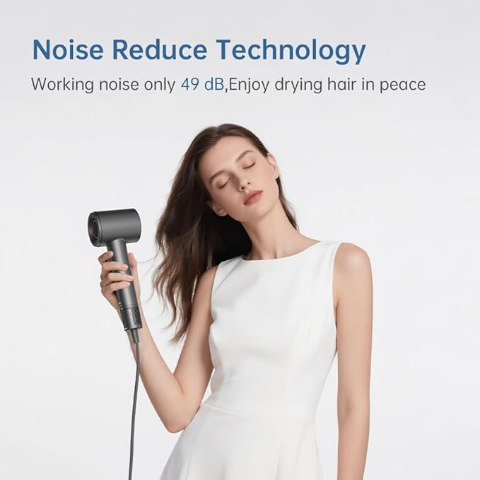 BOWEI Professional Travel Hair Dryer - 110000RPM Brushless Motor, Quiet 49dB,Lightweight 0.83lbs, Negative Ion, UL Certified Fast Drying Blow Dryer with Magnetic Nozzle Grey