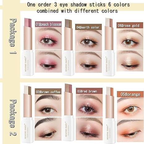 3pcs Two-color Eye shadow Stick Set, Makeup Pen Color Gradient Eye shadow Rotation Flash Radiation Eye shadow Stick Durable Women's Eye Makeup Eye shadow Stick Set Waterproof Sweat Proof (235)
