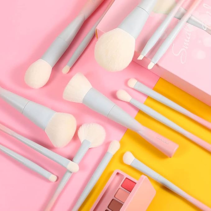 Docolor 14Pcs Makeup Brushes Premium Synthetic Makeup Brush Set Includes 9pcs Eye Brushes,5pcs Synthetic Face Brushes Perfect for Foundation,Blush,Bronzer,Contour,Eyeshadow & Powder-Small Waist Series