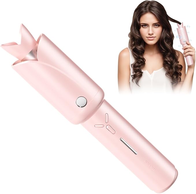 Automatic Curling Iron - Cordless Hair Curler, 1 inch Hair Curling Iron for Hair Styling,Intelligent Temperature Control, 360° Full Cover Anti-scalding, Suitable for Home, Travel (Pink)
