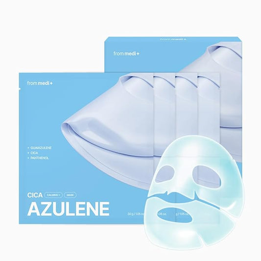 Korean Facial Sheet Mask (Azulene + Cica), 4 Count (30g Each) – Soothing Hydration for Sensitive-Looking Skin, Calming Care