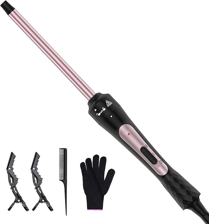 3/8 Inch Curling Iron, Small Curling Wand for Short & Long Hair, Ceramic Wand Curling Iron with 2 Temperature, Instant Heat Up, Christmas Birthday Gifts for Women