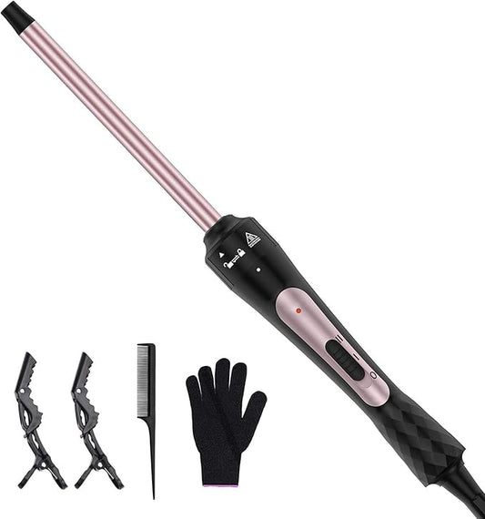 3/8 Inch Curling Iron, Small Curling Wand for Short & Long Hair, Ceramic Wand Curling Iron with 2 Temperature, Instant Heat Up, Christmas Birthday Gifts for Women