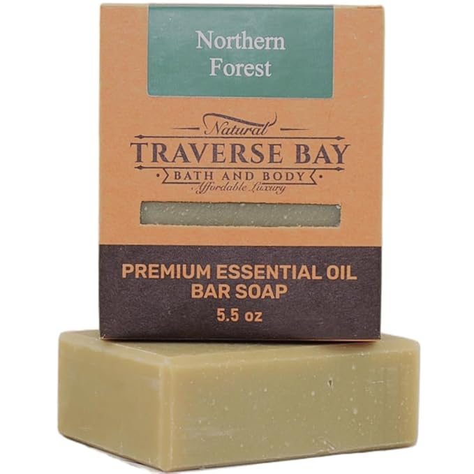 Traverse Bay Bath and Body Natural Cold Process Soap Spice & Wood 4-Bar Variety Pack, Ginger Spice, Sandalwood, Northern Forest, Frankincense & Myrrh, 5.5 oz Each, 22+ oz Total