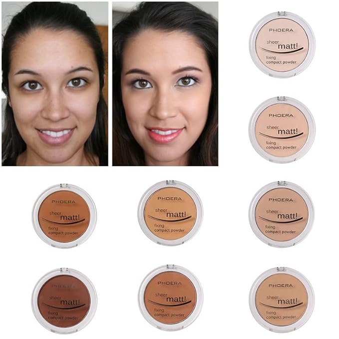 2 Pack PHOERA Matte Face Powder, Control Oil Brighten Skin Color Cover Blemish Makeup Face Setting Setting Powder Foundation。 (202- Natural Beig)