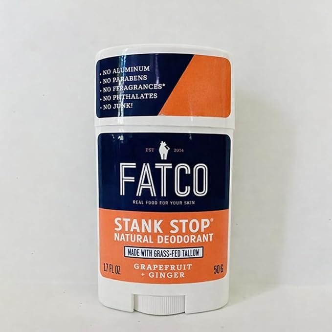 FATCO Stank Stop All Natural Deodorant with Tallow and Organic Coconut Oil – Grapefruit + Ginger 2-Pack (1.7 oz)