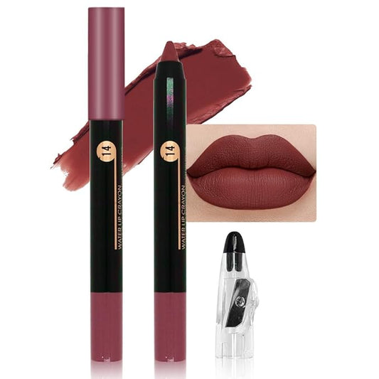 Brick Red Crayon Matte Lipstick Lip Liner Pencil, Moisture Smooth Lipstick Penil, With Pencil Sharpener Sharpenable Lip Pen Ultimate Lip Crayon for Women Easy to Apply Waterproof 14#