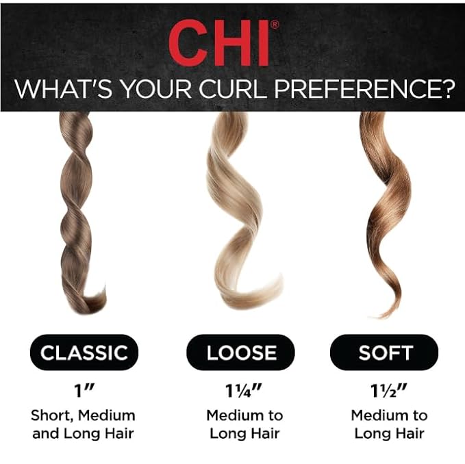 CHI Texture Tourmaline Ceramic Curling Iron, Hair Curler For Smooth & Shiny Curls, Adjustable Temperature & Automatic Shut-Off, 1" Barrel