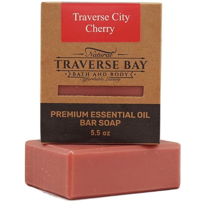 Traverse Bay Bath and Body Natural Cold Process Soap Sweet & Spicy 4-Bar Variety Pack, Traverse City Cherry, Sandalwood, Avocado Lemon, Citrus Ginger, 5.5 oz Each, 22+ oz Total