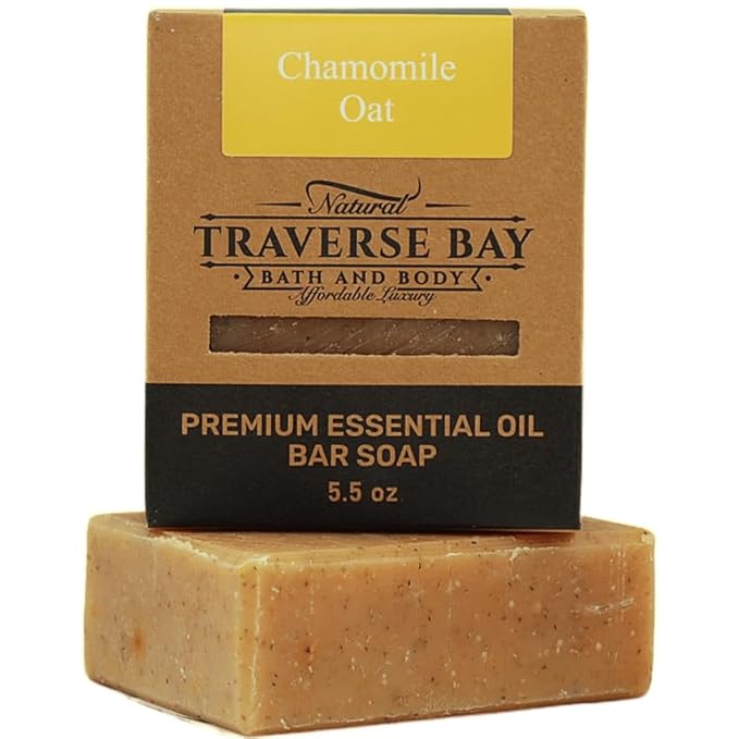 Traverse Bay Bath and Body Natural Cold Process Soap Floral 4-Bar Variety Pack, Chamomile Oat, French Lavender, Lemongrass Lavender, Bergamot Rose 5.5 oz Each, 22+ oz Total