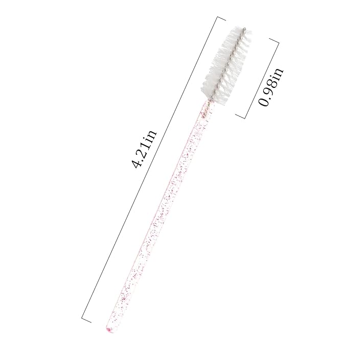 100 PCS Crystal Eyelash Mascara Wands Disposable Lash Brushes for Extensions Spoolie Brush Applicators Makeup Tool Kits (Pink handle White)