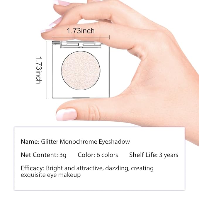 Glitter Shimmer Sparkle Eye Shadow Palette Makeup for Women, Shimmer Silver White Glitter Metallic Holographic Iridescent Cream Iridescent Single Monochrome Eyeshadow Makeup