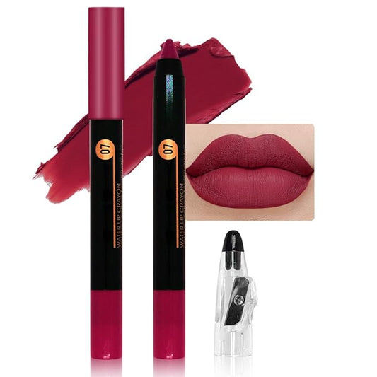 Purple Red Crayon Matte Lipstick Lip Liner Pencil, Moisture Smooth Lipstick Penil, With Pencil Sharpener Sharpenable Lip Pen Ultimate Lip Crayon for Women Easy to Apply Waterproof 07#