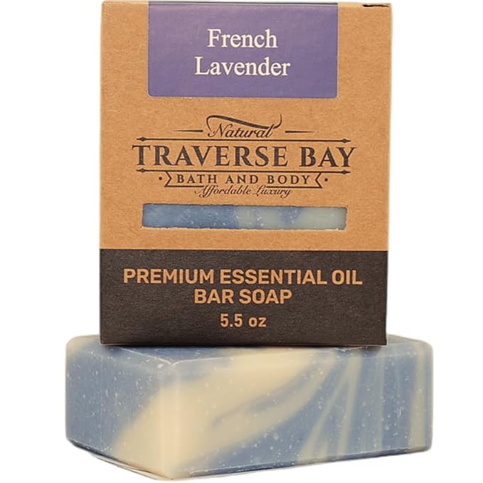 Traverse Bay Bath and Body Natural Cold Process Soap Floral 4-Bar Variety Pack, Chamomile Oat, French Lavender, Lemongrass Lavender, Bergamot Rose 5.5 oz Each, 22+ oz Total
