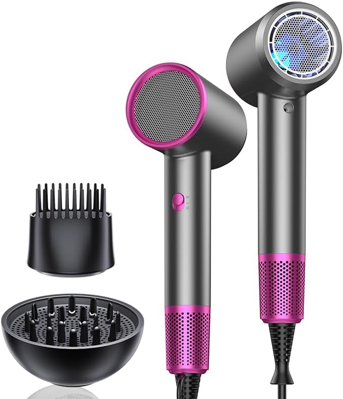 Hair Dryer Fast Dry 1200W Professional Ionic Hairdryer, Super Compact & Lightweight with Even Heat Anti-Static, Frizz-Control, Quick Drying, Energy Saving, Hairdryers for Women & Man (Gray)