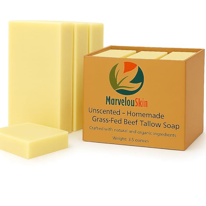 Unscented Tallow Soap – Fragrance-Free Bar for Sensitive Skin – Grass-Fed & Simple Ingredients – 3 Pack