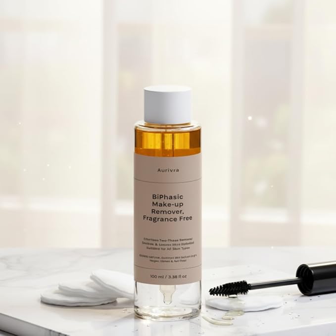 Makeup Remover for Sensitive Skin – Fragrance Free Eye & Face Cleanser, Hydrating with Aloe & Hyaluronic Acid, Vegan Two-Phase Formula