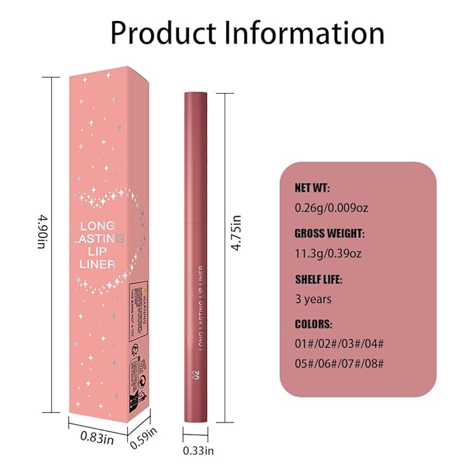 Gel Lip Liner Pencil for Women, Nude Peach Matte Long Lasting Lip Liner Lipstick 24 Hour, High Pigmented Lips Makeup Retractable Liners Waterproof Smudge Proof, Vegan & Cruelty-Free 02