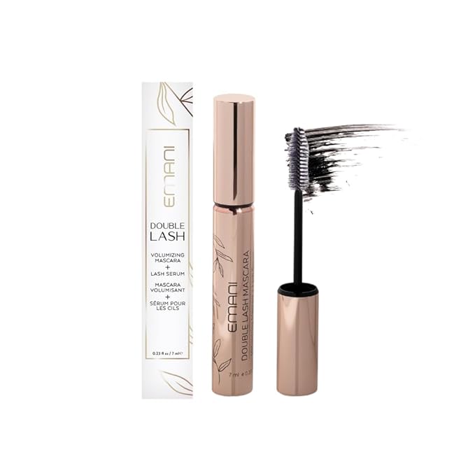 Emani Double Lash Mascara, Black, 3X Volume, Length & Lift, Hypoallergenic for Sensitive Eyes, Vegan & Cruelty-Free, Granite