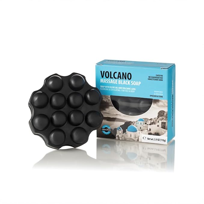 Volcano Black Soap Bar with Olive Oil and Volcanic Sand 110gr – Deep Cleansing and Exfoliating Soap for Face and Body – Bar Soap for Dry Skin for Removing Excess Oil, Dead Skin Cells & Impurities