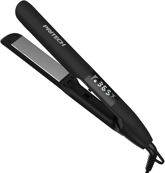PRITECH Flat Iron Hair Straightener and Curler 2 in 1, Titanium Flat Iron with Negative Ions, Adjustable Temp(248℉-450℉) and Automatic Shut Off (Black)