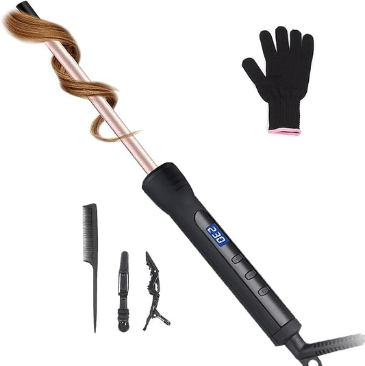 3/8 Inch Curling Iron, 9mm Tiny Curling Wand, Ceramic Small Barrel Curling Iron with Adjustable Temp,Fast Heating, for Long & Short Hair, Include Heat Resistant Glove