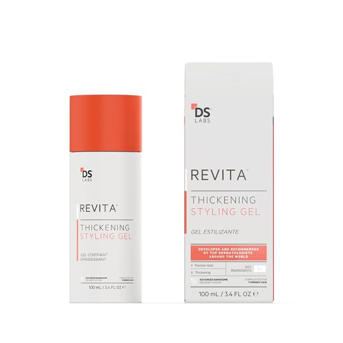 DS Labs Revita Hair Styling Gel for Men - Medium Hold, Volumizing & Thickening with Ginseng, Zinc & Caffeine, Water-Based Formula for Stronger-Looking Hair, No Flakes or Residue, 3.4 Fl Oz