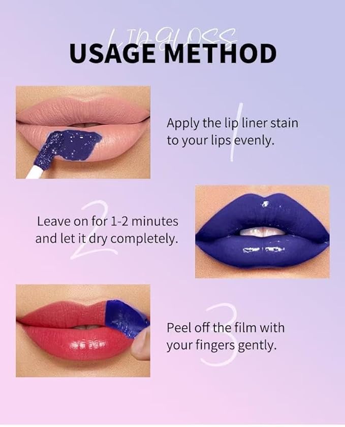 Peel-Off Lip Liner Stain Set | 2 Color Long-Lasting Waterproof Lip Tint, Transfer-Proof Matte Highly Pigmented Color Lip Gloss Longwear Pigmented (FIRST KISS/LOVELY, Set2)