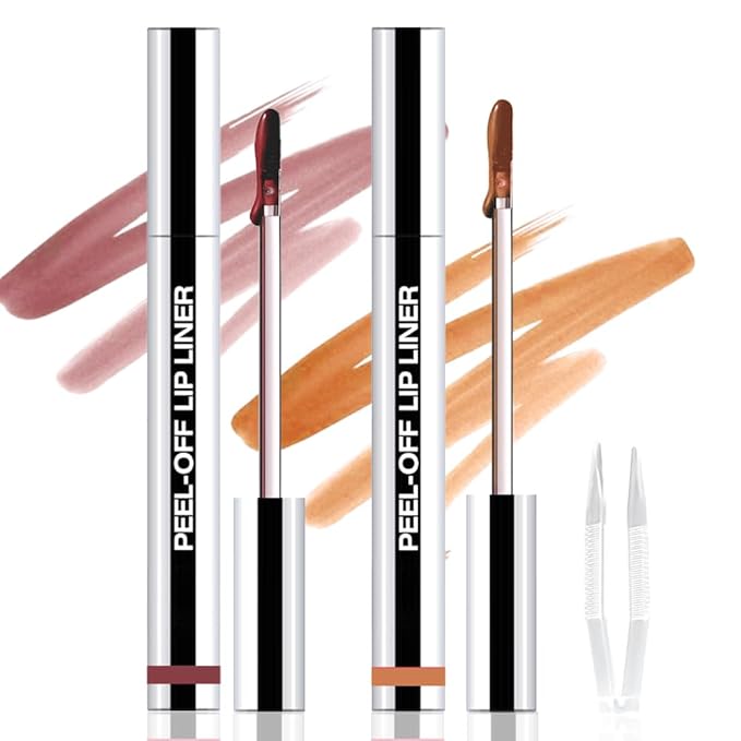 2Pcs Peel Off Matte Liquid Lip Gloss Stain-Lip Liner with Tweezer, Peel Off Lip Stain, Long Lasting & Waterproof Lipstick Tattoo, Transfer-Proof Lip Gloss for All Skin Types (01#+03, 2Pcs)