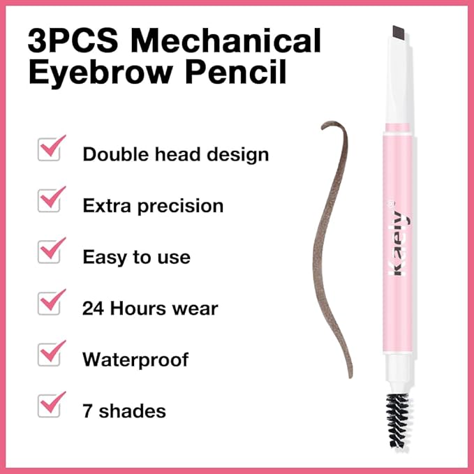 3Pcs Waterproof Eyebrow Pencil, Professional Makeup Micro Brow Pencil, Double-ended ultra-fine eyebrow pencil, Ultra-Fine Mechanical Pencil (3, 09#Dark Brown)
