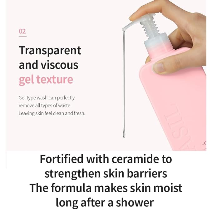 MASIL 7 Ceramide Perfume Shower Gel for Sensitive Skin, Korean Skin Care Moisturizing Body Wash for Women, Aroma Liquid Soap with Centella Asiatica and Licorice Root (Cherry Blossom, 16.9 fl oz)