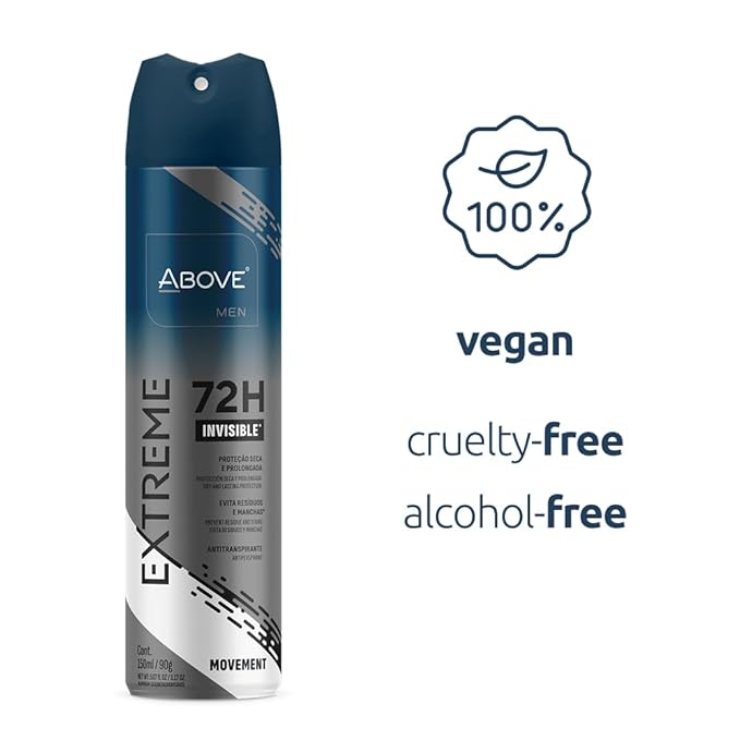 ABOVE Extreme Men Movement - 72H Antiperspirant Spray Deodorant for Men 5.07 Fl Oz | Aluminum-Free | Fresh Mist, No Stain & Alcohol, Long-Lasting Men's Deodorant Spray | Bergamot, Cassis, Thyme