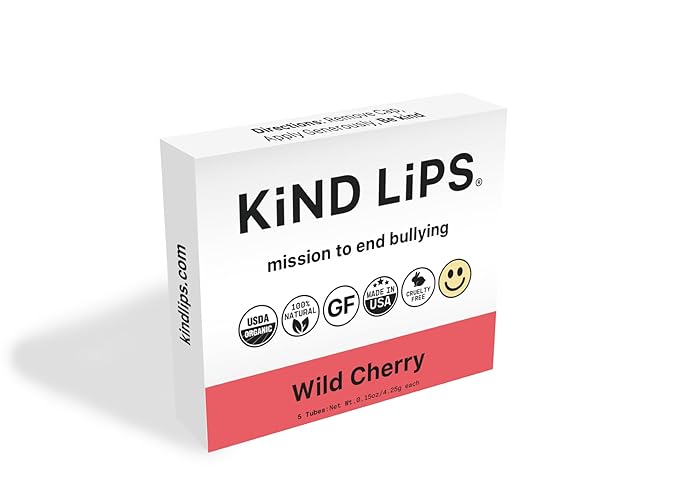 Kind Lips Organic Wild Cherry Lip Balm 5-Pack - USDA Organic, Natural Chap stick Alternative for Dry Lips | Gluten-Free, Cruelty-Free