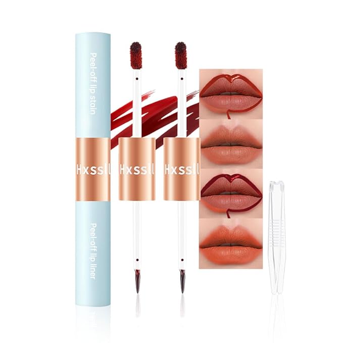 2Pcs Matte Lip Stain Peel Off Lip line Tattoo, Peel-off Lip Stain Masque - All Day Peel Off Lip Tint，Long Lasting Waterproof Transfer-proof Lip Mask Lip Color Peel Off Lip Gloss,Stay Lip Makeup 01+02