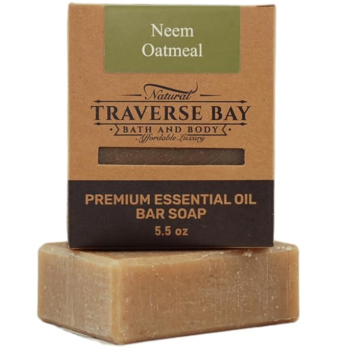 Traverse Bay Bath and Body Natural Cold Process Soap Itch Relief 4-Bar Variety Pack, Tea Tree Mint, Soothing Calendula, Chamomile Oat, Neem Oatmeal, 5.5 oz Each, 22+ oz Total