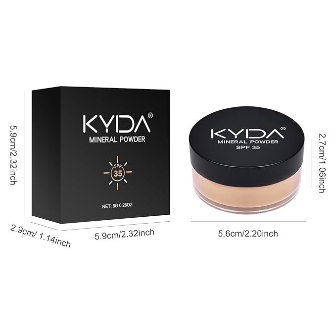 KYDA Mineral Powder Foundation, SPF 35, Lightweight Loose Powder, Skin-Improving, Buildable Coverage, Natural Glow Base Makeup, 0.28 oz, Medium Beige