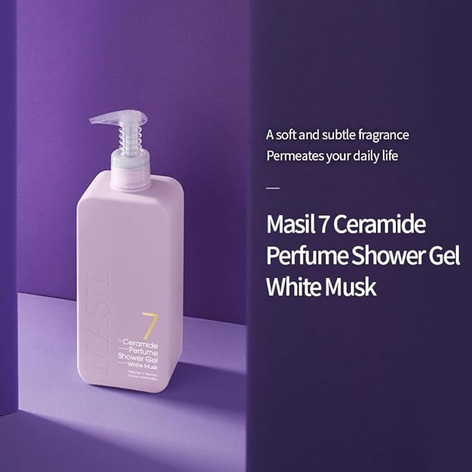 MASIL 7 Ceramide Perfume Shower Gel for Sensitive Skin, Moisturizing Body Wash for Women, Aroma Liquid Soap with 15 Natural Extracts, Korean Skincare Bath & Home Spa (1, White Musk)