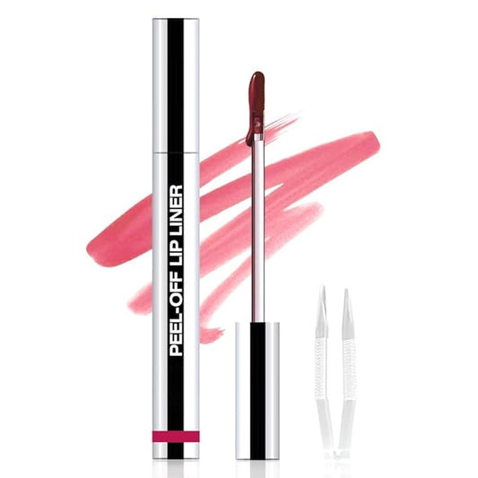 Pinkish Red Liquid Matte Lip Liner Stain Peel Off with Tweezer, Long Lasting, Waterproof Matte Lipstick Lip Gloss Tattoo for Women, Transfer-prof Lip Tint Makeup for All Skin Types 06#