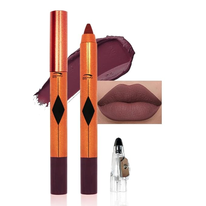 Deep Purple Red Matte Lipstick Pencil for Women Lip Liner and Lip Stain, Long Lasting Waterproof labiales mate 24 horas, originales pintalabios permanente 24 horas with Sharpener Easy to Apply 512#