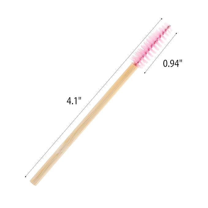 Tbestmax 150 Disposable Mascara Wands Eyelash Brush Spoolies for Eye Lash Extension Eyebrow Bamboo Stick Pink