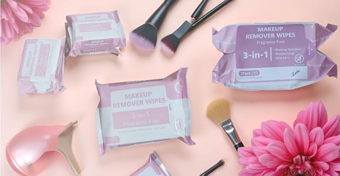 ZINKO's 3-in-1 Makeup Remover Wipes, Fragrance Free, Moisturizing with Aloe and Vitamin E