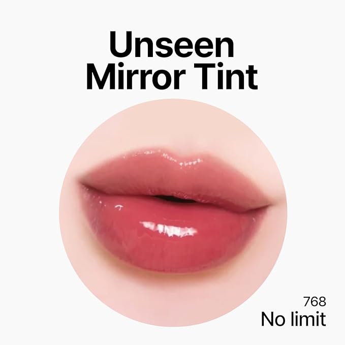 Unseen Mirror Lip Tint, High-Gloss, Non-Sticky, Long-Lasting Stain, Blendable, Clear Shades 3.5g (768 limit, 0.12 Ounce (Pack of 1))
